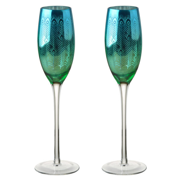 Set of 2 Peacock Champagne Flutes