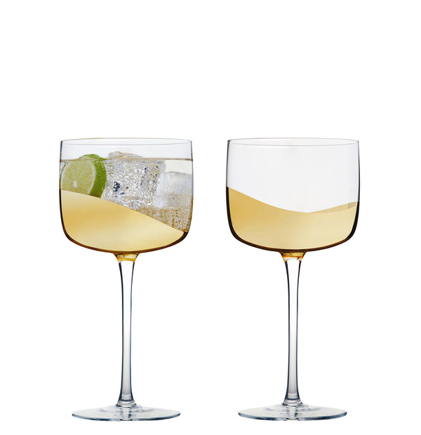 Set of 2 Wave Gin Glasses Gold