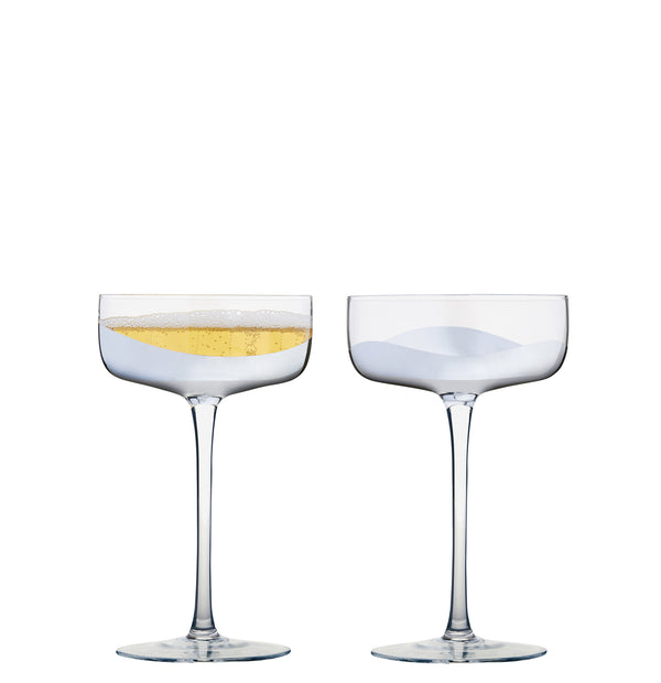 Set of 2 Wave Champagne Saucers Silver