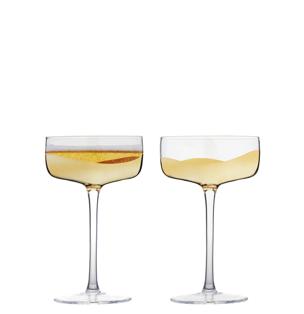 Set of 2 Wave Champagne Saucers Gold