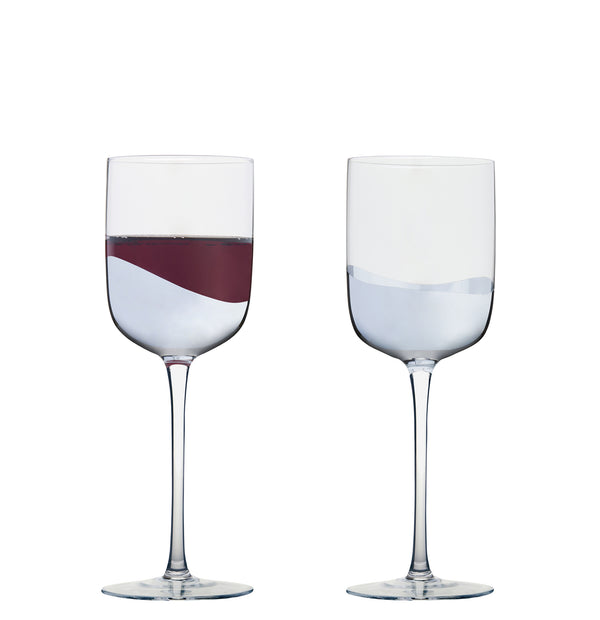 Set of 2 Wave Wine Glasses Silver