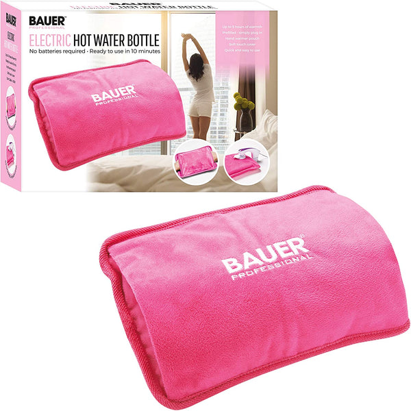 Bauer Professional Electric Hot Water Bottle / Pink / Soft Touch Fleece Cover