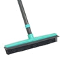 Grey rubber broom head with black bristles and a partially visible handle against a white background.