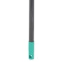 Grey rubber broom head with black handle and turquoise grip, shown upright on white background.