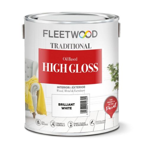 Fleetwood Gloss White 1L paint, durable, smooth finish, heat-resistant, hard-wearing, 33% free - Keans Claremorris