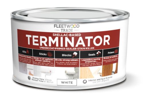 Fleetwood Terminator Shellac Base Primer 500ml white, fast-dry, stain blocker, seals surfaces, Keans Claremorris