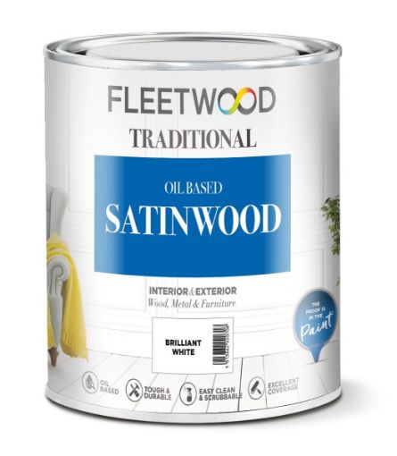 Fleetwood Satinwood Brilliant White 5L durable, hard-wearing paint for heated surfaces, smooth finish – Keans Claremorris
