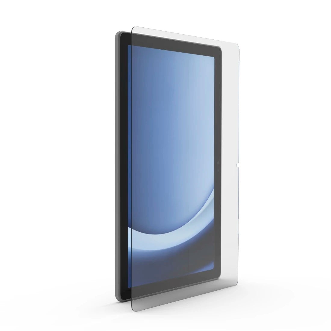 Clear tempered glass screen protector aligned next to a Samsung A11+ tablet display
