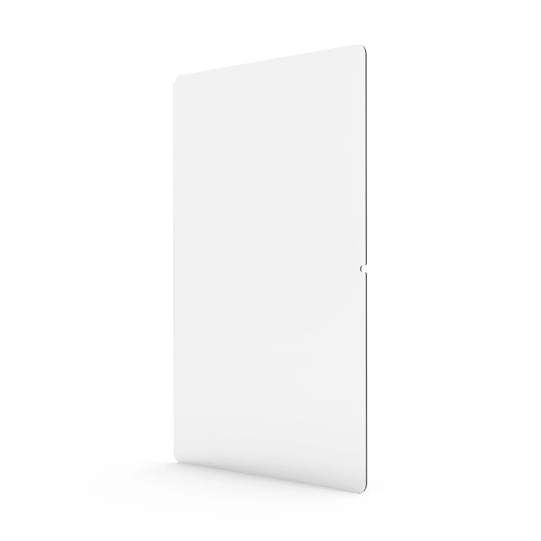 Clear tempered glass screen protector for Samsung A11+ shown standing upright on white background