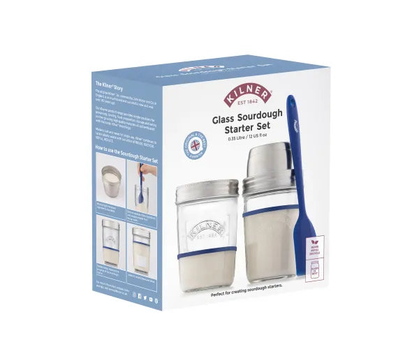 Kilner Sourdough Starter Set with glass jar and accessories for baking, available at Keans Claremorris.