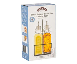 Kilner Set Of 2 Oil Bottles & Metal Rack 0.3 Litre