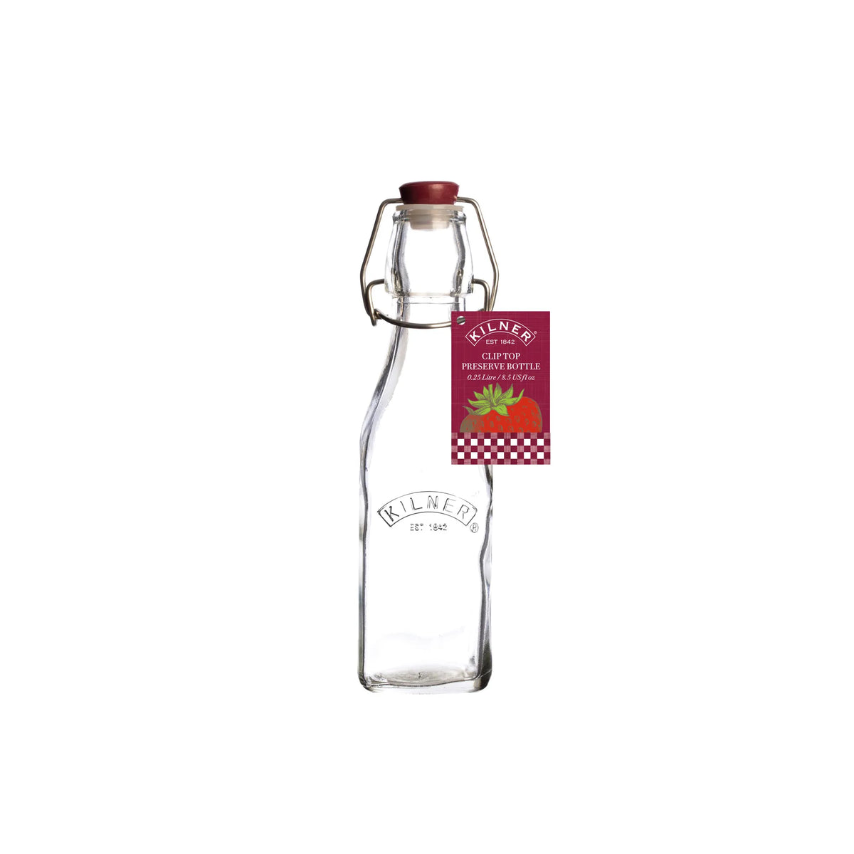 Kilner Clip Top Square Bottle 0.25L, airtight glass jar with stainless steel clip, ideal for sauces and dressings – Keans