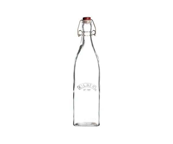 Kilner Clip Top Square Bottle 0.55L, airtight glass jar with stainless steel clip, BPA-free, ideal for sauces and dressings
