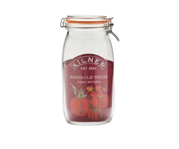 Clip Top Round Jar 2 Litre airtight storage container by Keans Claremorris, ideal for kitchen organization and preserving