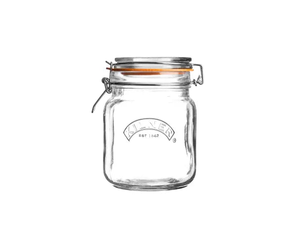 Kilner Clip Top Square Jar 1 Litre, airtight glass storage with stainless steel clip, durable & dishwasher safe – Keans