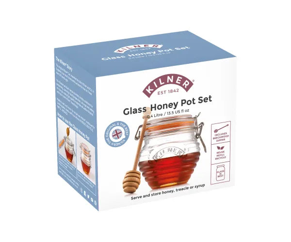 Kilner® Honey Pot with wooden dipper in gift box, 400ml glass jar with airtight clip lid – Keans Claremorris