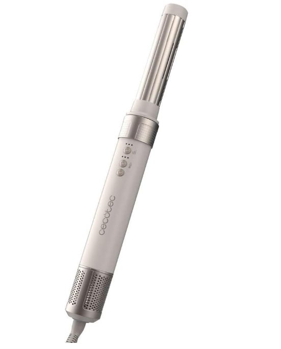 Cecotec Bamba 14in1 AirGlam Styler curling and styling wand in white and silver with control buttons visible