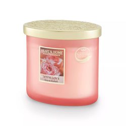 With Love 2 Wick Ellipse Candle, fruity rhubarb yuzu rose scent, 40hr burn, vegan soy wax, frosted glass, Keans Claremorris