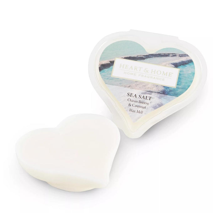 Heart-shaped Sea Salt Wax Melt with driftwood & coconut scent, vegan soy wax, 12-hour burn, Keans Claremorris.