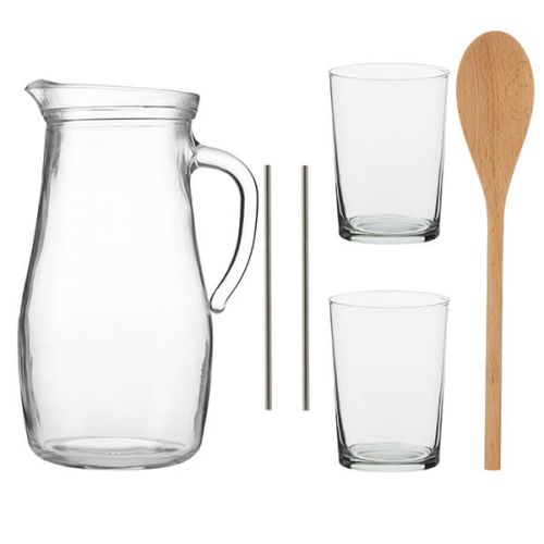 Ravenhead Entertain Fruit Punch Set with jug, 2 glasses, stainless steel straws, wooden spoon, and recipe card – Keans