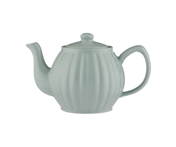 Luxe 6 Cup Duckegg Teapot with fluted design, stoneware, non-drip spout, 1100ml capacity by Price & Kensington - Keans