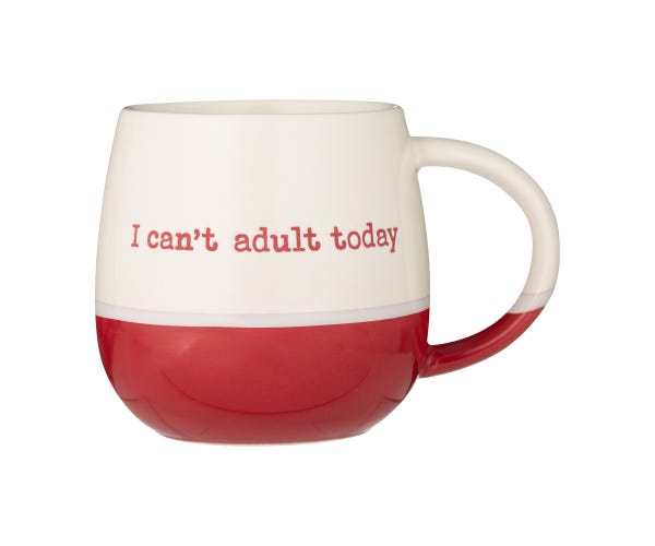 I Cant Adult Today 340ml red and cream stoneware mug, microwave and dishwasher safe – Keans Claremorris