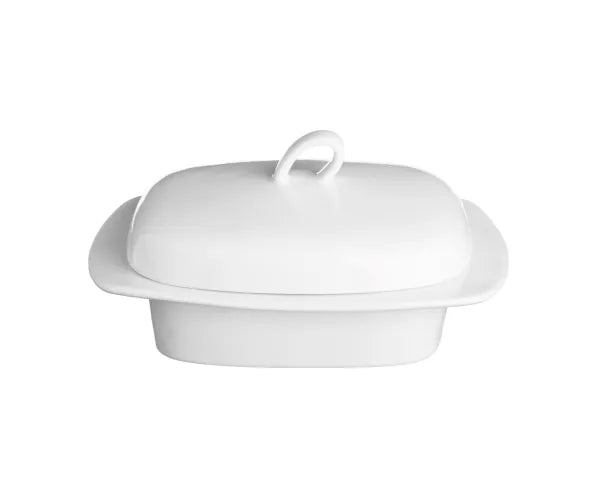 Simplicity Butter Dish with Lid, white vitrified porcelain, 180x125x40mm, durable design – Keans Claremorris