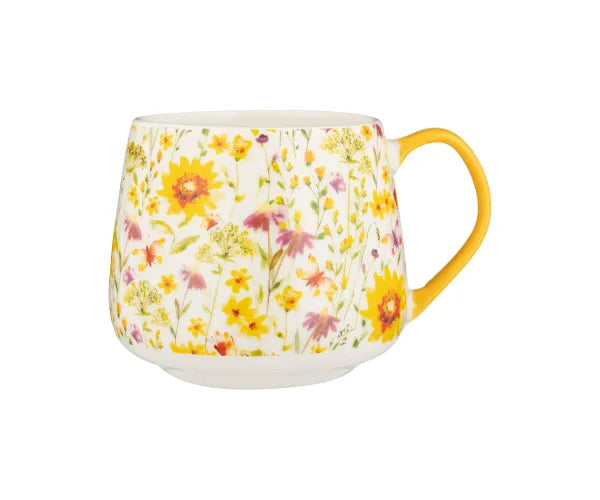 Sunflower Mug 425ml with hand-painted sunflowers, fine china, dishwasher & microwave safe – available at Keans Claremorris.