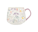 Daisy Mug 425ml fine china with hand-painted watercolor daisies, dipped handle, microwave & dishwasher safe – Keans