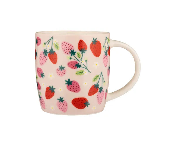 Strawberries Mug 340ml by Price & Kensington, fine china with strawberry and daisy design, microwave and dishwasher safe -