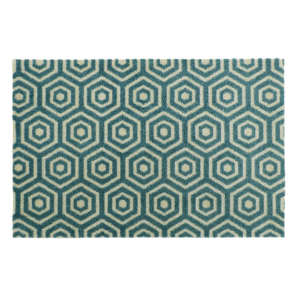 Mega Mat Geo Hex 50x75cm teal entrance mat, absorbent, non-slip foam back, washable, traps dirt and moisture - Keans