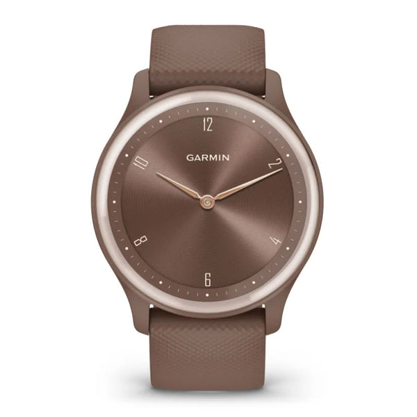 Garmin Vivomove Sport hybrid smartwatch in cocoa peach gold with heart rate, fitness tracking, swim-proof, 5-day battery –