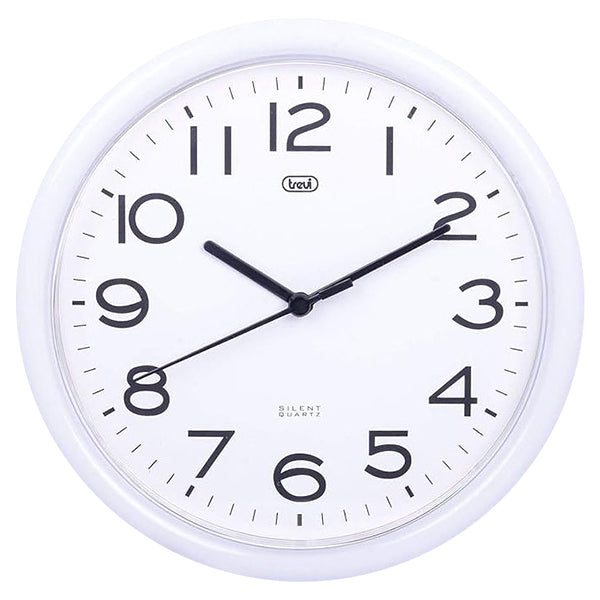 Trevi 24cm white wall clock with silent quartz movement, large numbers, ABS plastic, by Keans Claremorris.