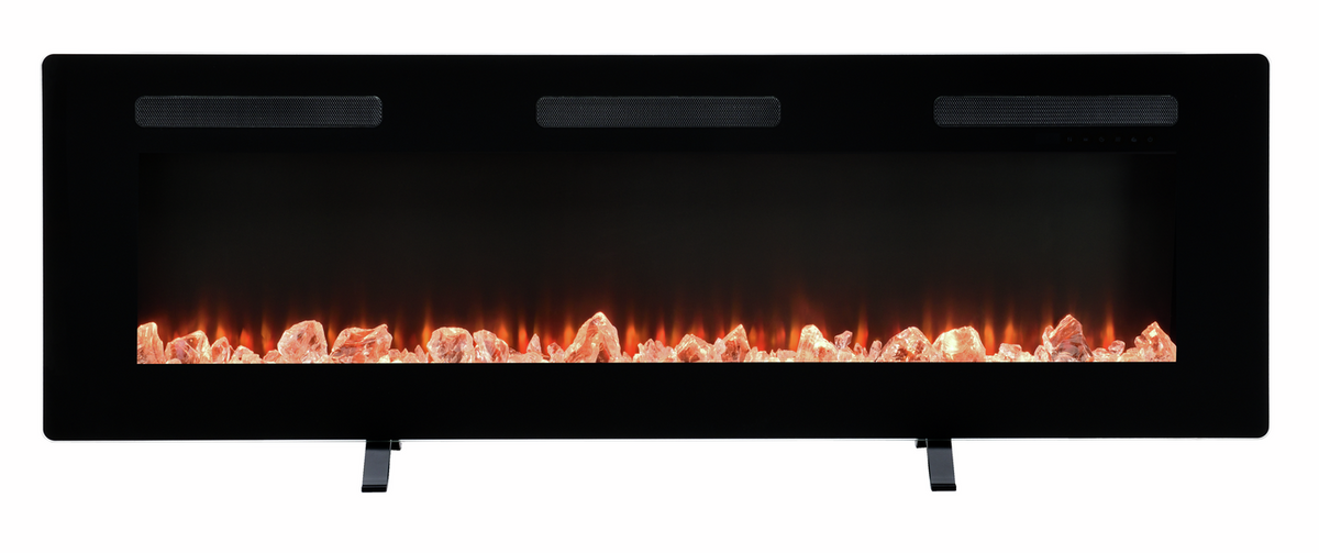 Dimplex Sierra 60" wall-mounted electric fireplace with glowing crystal ember bed and flame effect