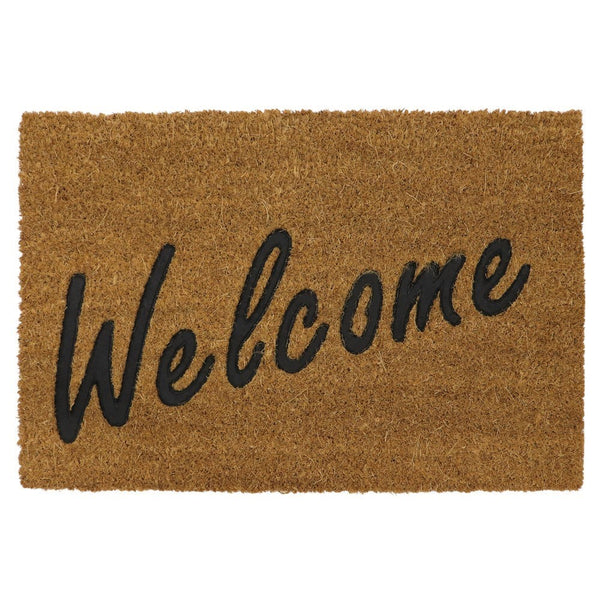 Embossed rubber 'Welcome' coir doormat, natural coconut fibers, durable, weather-resistant, 40x60cm – Keans Claremorris