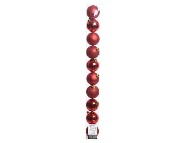 Shatterproof Baubles – Mix of Shiny, Matt & Glitter Finishes – Christmas Red – 6cm (Box of 10)