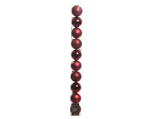 Shiny, Matt & Glitter Mix Oxblood Christmas Baubles – 6cm (Box of 10) - Image 2