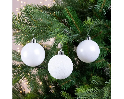 Box of 10 Baubles – Glitter & Matte Mix, Winter White dia6cm - Image 3