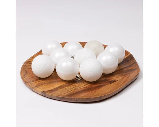 Box of 10 Baubles – Glitter & Matte Mix, Winter White dia6cm - Image 4