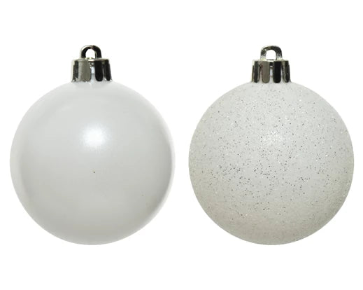 Box of 10 Baubles – Glitter & Matte Mix, Winter White dia6cm - Image 2