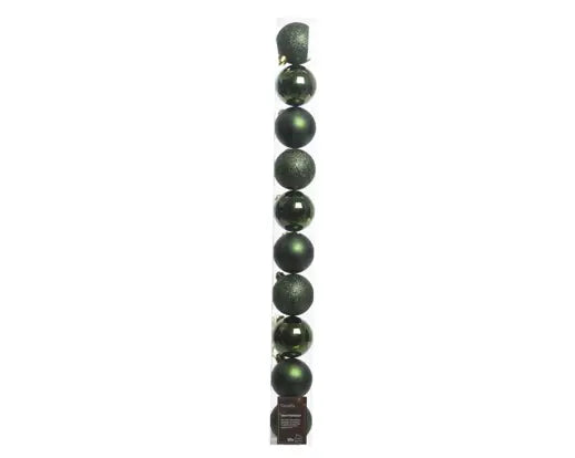 Shiny, Matt & Glitter Mix Pine Green Christmas Baubles – 6cm (Box of 10) - Image 2