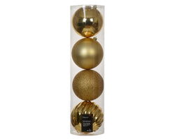 Shatterproof Baubles – Mixed Finishes Light Gold 14cm Tube of 4