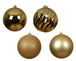 Shatterproof Baubles – Mixed Finishes Light Gold 14cm Tube of 4