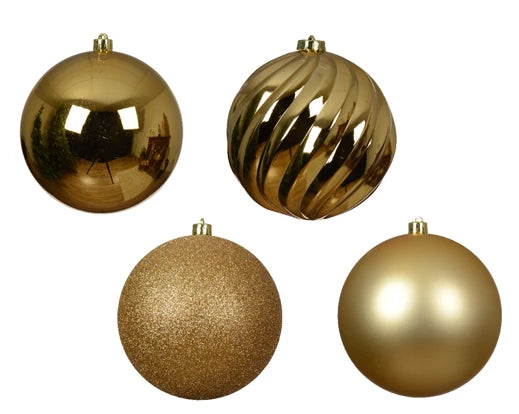 Shatterproof Baubles – Mixed Finishes Light Gold 14cm Tube of 4 - Image 2