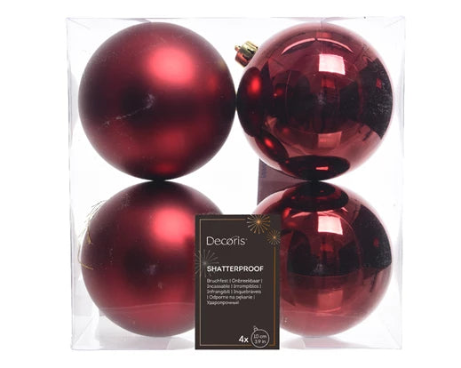 Oxblood Baubles – Shatterproof – 10cm (Box of 4) - Image 1