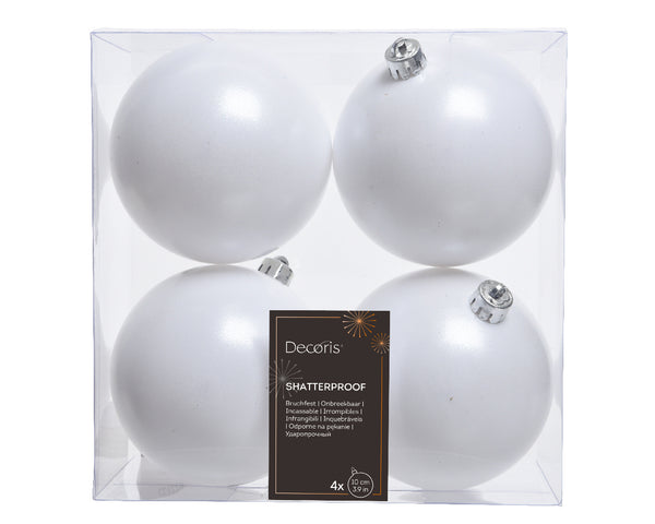 Winter White Shatterproof Matt Baubles 10cm Dia, Box of 4 – Christmas Decorations | Keans Claremorris