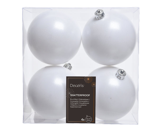 Winter White Shatterproof Matt Baubles 10cm Dia, Box of 4 – Christmas Decorations | Keans Claremorris