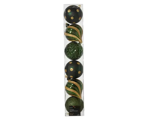 Luxury Pack Of 6 Shatterproof 15cm Baubles - Green 25336 - Image 1