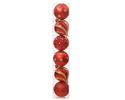 Luxury Pack of 6 Shatterproof 15cm Baubles - Red Mix  22247 - Image 1