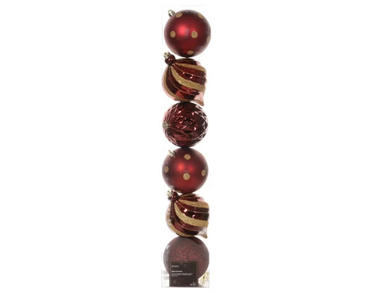 Shatterproof Baubles – Oxblood Mix dia15cm Box of 6 - Image 1